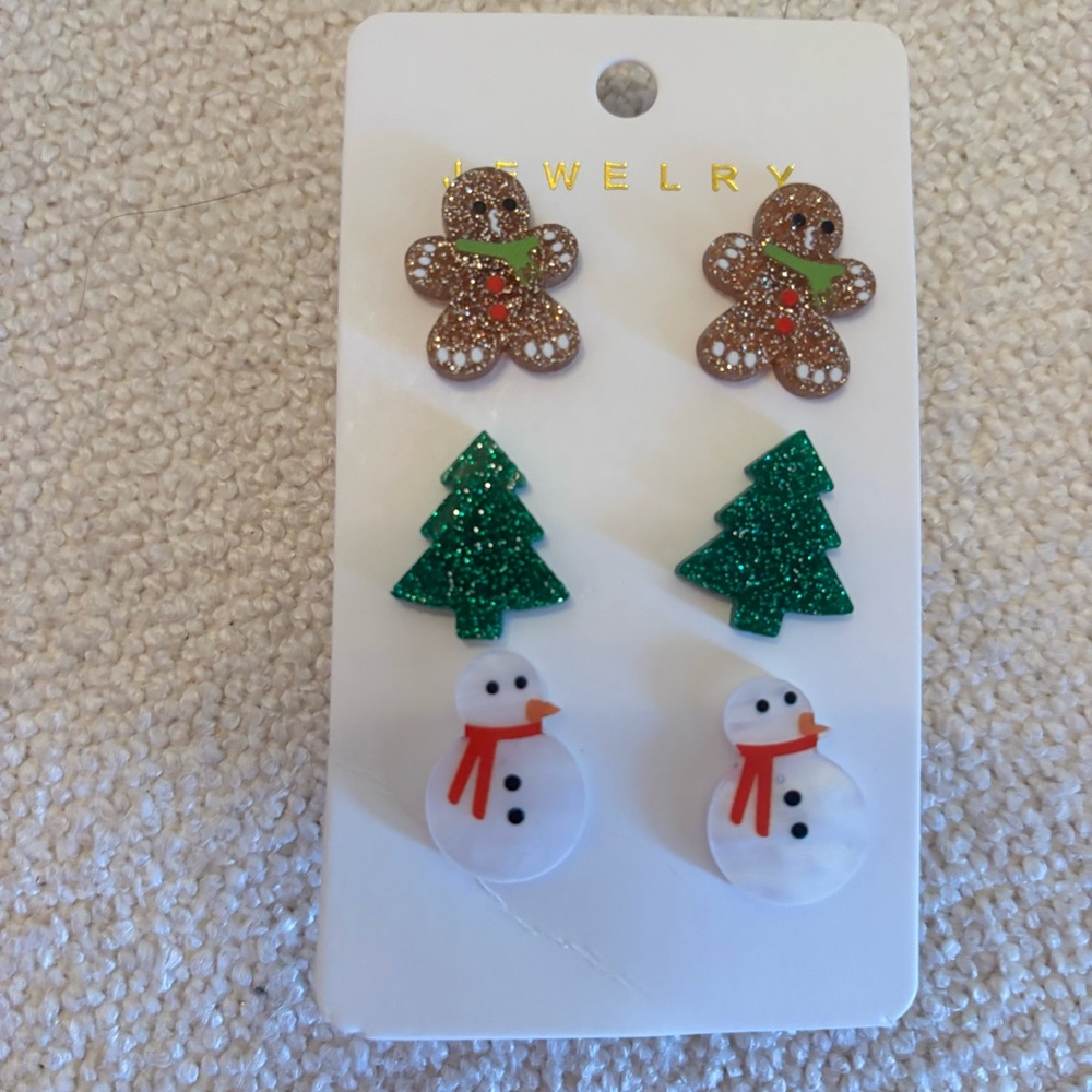 Festive Holiday Earrings Set - Gingerbread Men, Christmas Trees and Snowmen